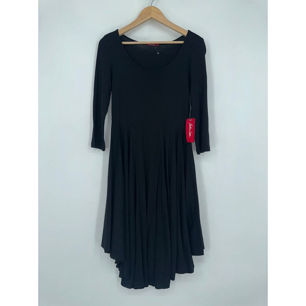 Barbara Lesser Midi Dress 3/4 Sleeve Scoop Neck 90's Style Black NWT - Picture 10 of 10